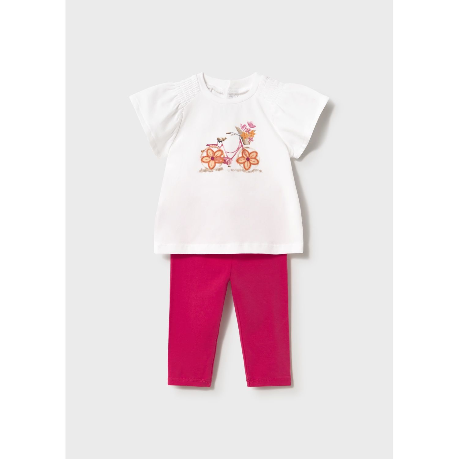 2PC CREAM & FUSCHIA LEGGING SET DAISY APPLIQUE BICYCLE / 1747-030