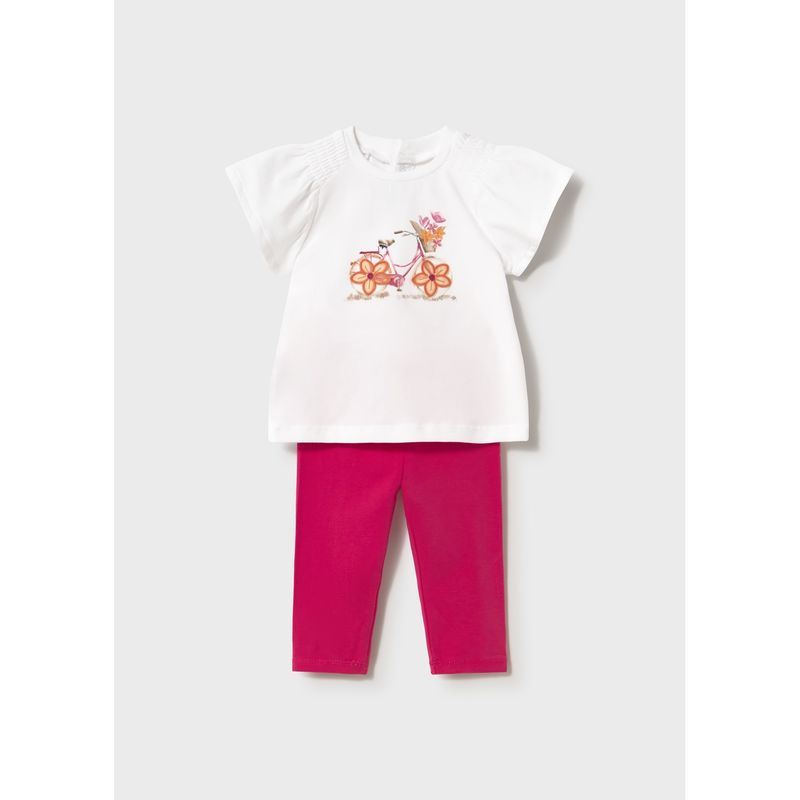 2PC CREAM & FUSCHIA LEGGING SET DAISY APPLIQUE BICYCLE / 1747-030