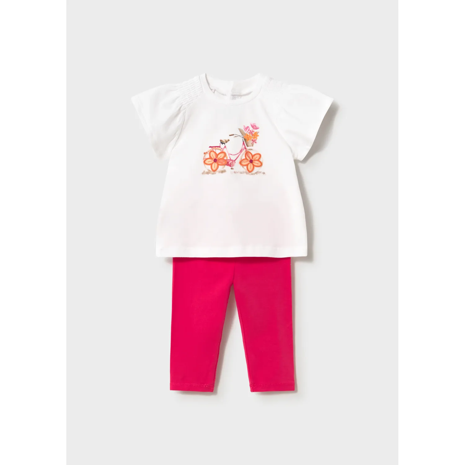 2PC CREAM & FUSCHIA LEGGING SET DAISY APPLIQUE BICYCLE / 1747-030