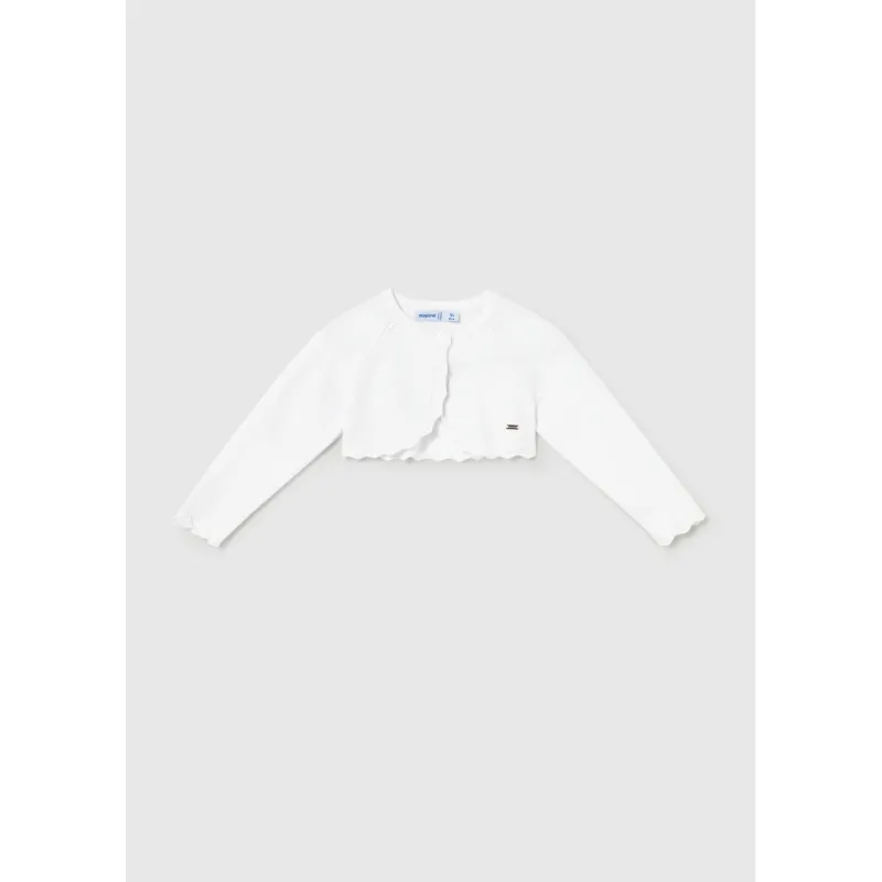 WHITE KNIT BOLERO CARDIGAN EDGE TRIM / 306-086