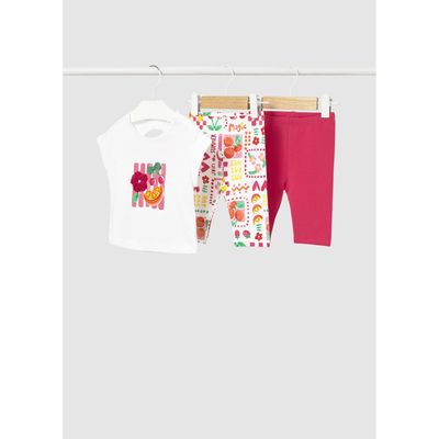 3PC WHITE & FUSCHIA & MCL PATTERN CAPRI LEGGING SET / 1752-010