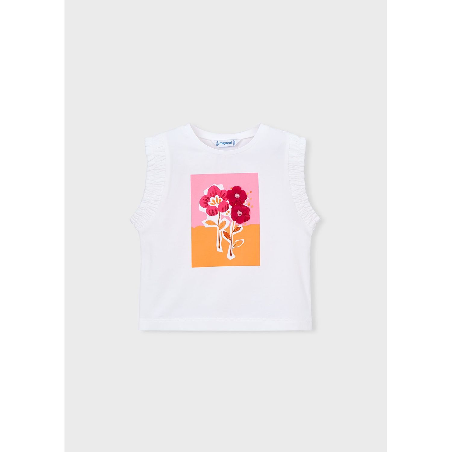 WHITE TANK TOP ORANGE/PINK RED FLOWER PRINT / 3023-040