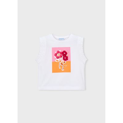 WHITE TANK TOP ORANGE/PINK RED FLOWER PRINT / 3023-040
