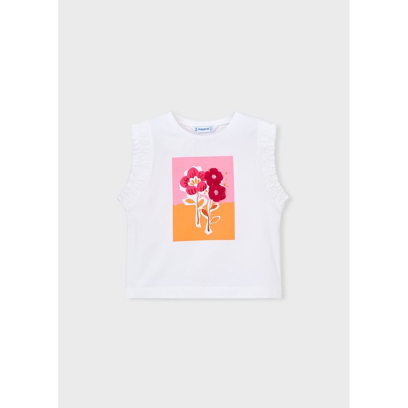 WHITE TANK TOP ORANGE/PINK RED FLOWER PRINT / 3023-040