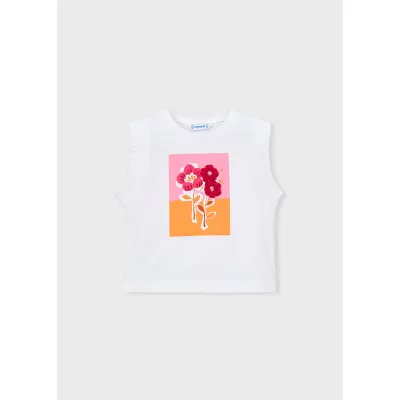 WHITE TANK TOP ORANGE/PINK RED FLOWER PRINT / 3023-040