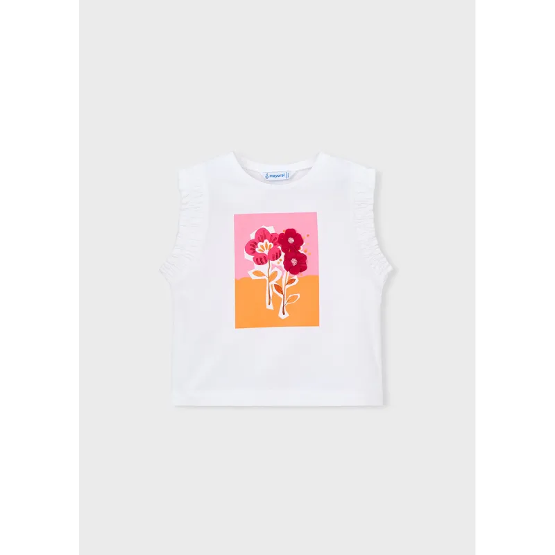 WHITE TANK TOP ORANGE/PINK RED FLOWER PRINT / 3023-040