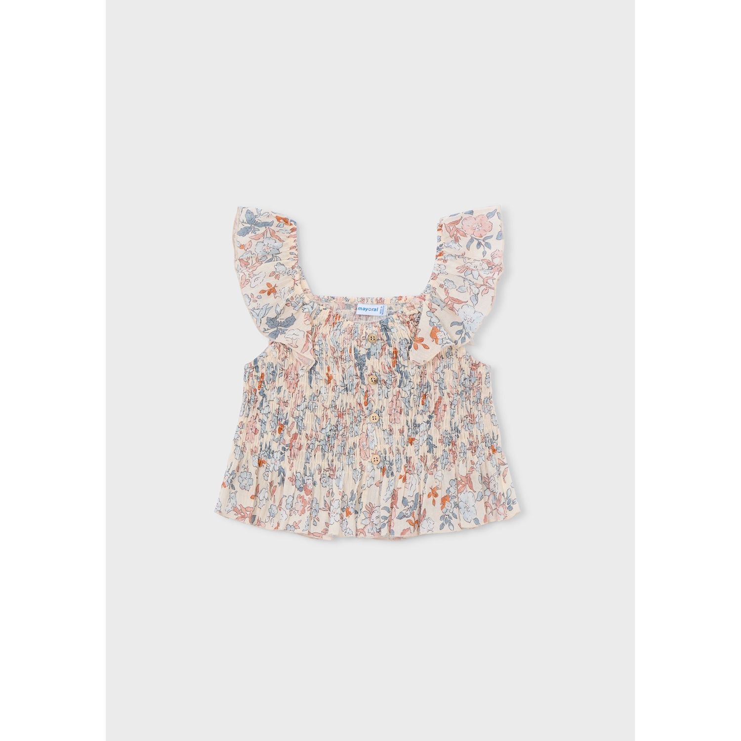 MCL CREAM BLUE PRINTED TOP SMOCKING RUFFLE STRAP / 3028-051