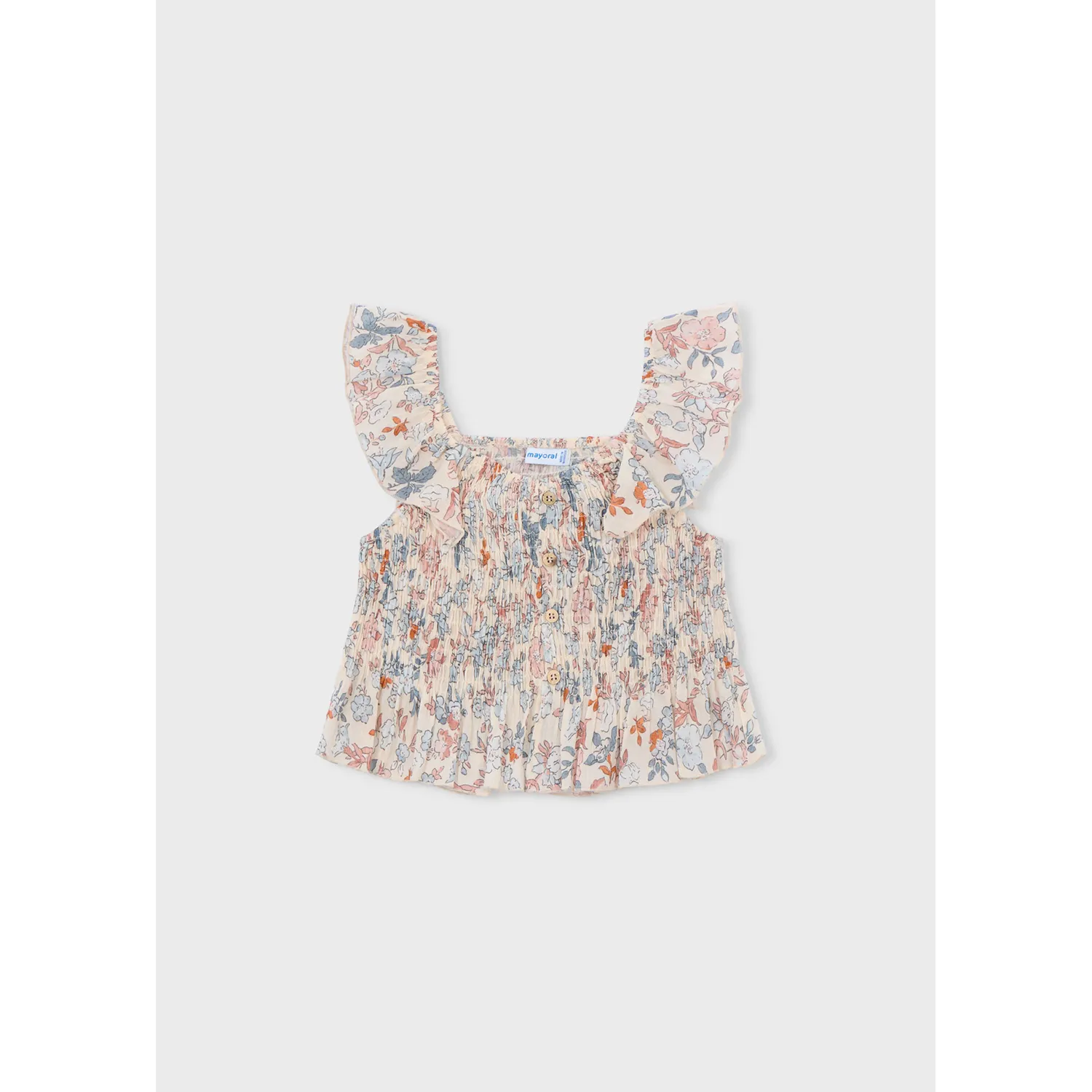 MCL CREAM BLUE PRINTED TOP SMOCKING RUFFLE STRAP / 3028-051