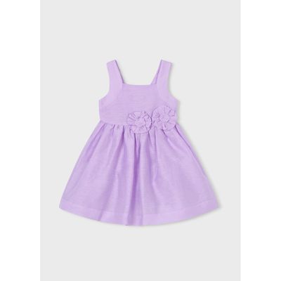 MAUVE LILAC LINEN DRESS OPEN BACK FLOWER APPLIQUE / 3916-075