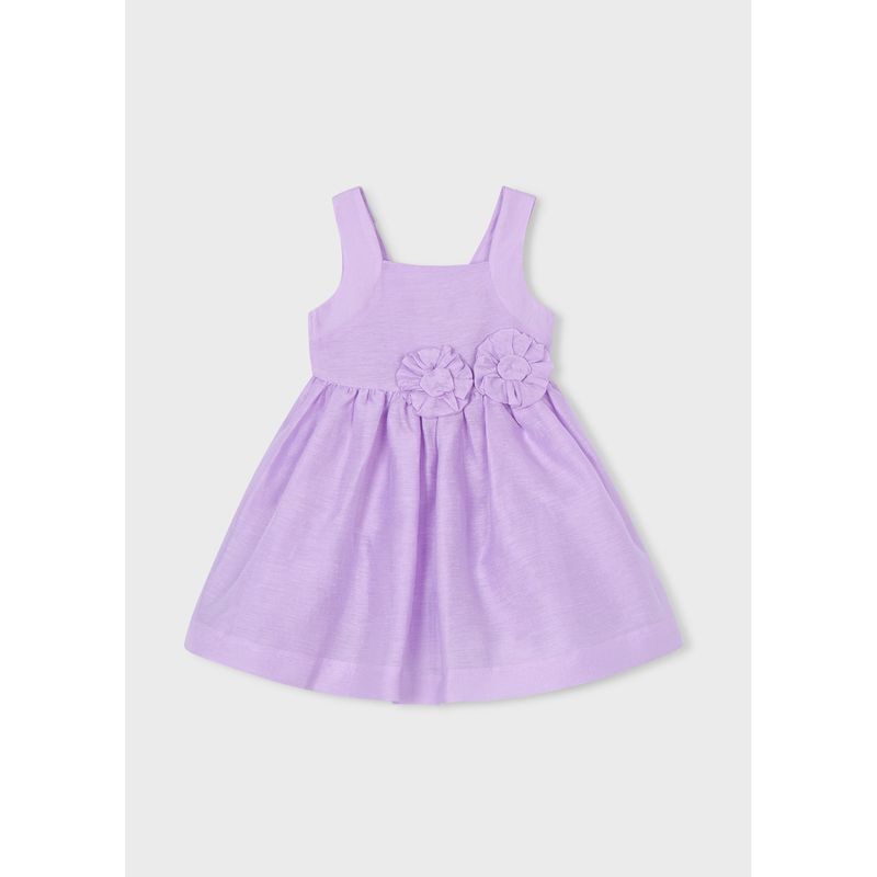 MAUVE LILAC LINEN DRESS OPEN BACK FLOWER APPLIQUE / 3916-075