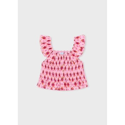 PINK PRINTED TOP RUFFLE STRAP / 3028-050