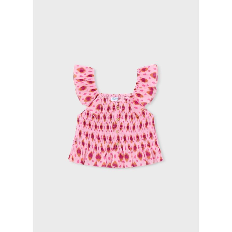 PINK PRINTED TOP RUFFLE STRAP / 3028-050