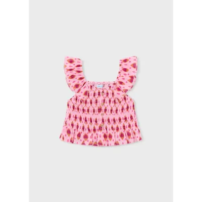 PINK PRINTED TOP RUFFLE STRAP / 3028-050