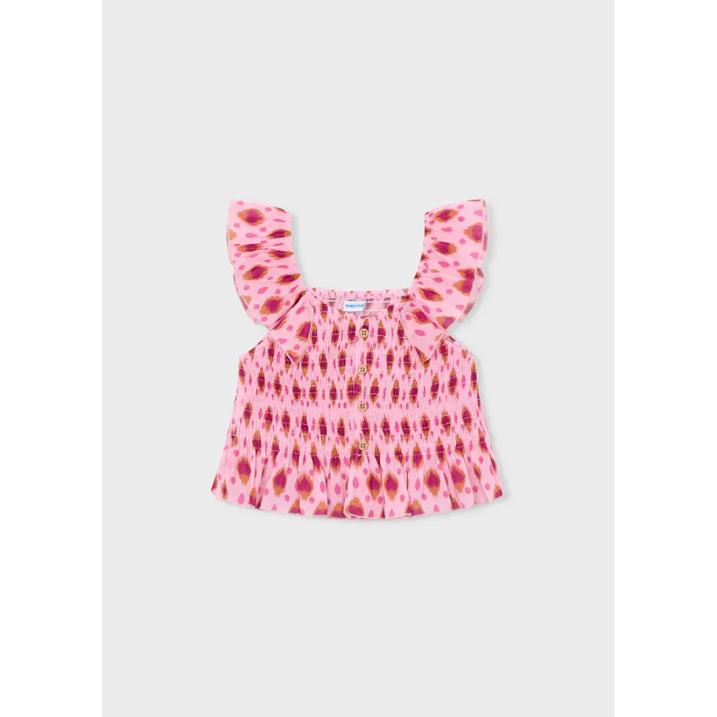 PINK PRINTED TOP RUFFLE STRAP / 3028-050