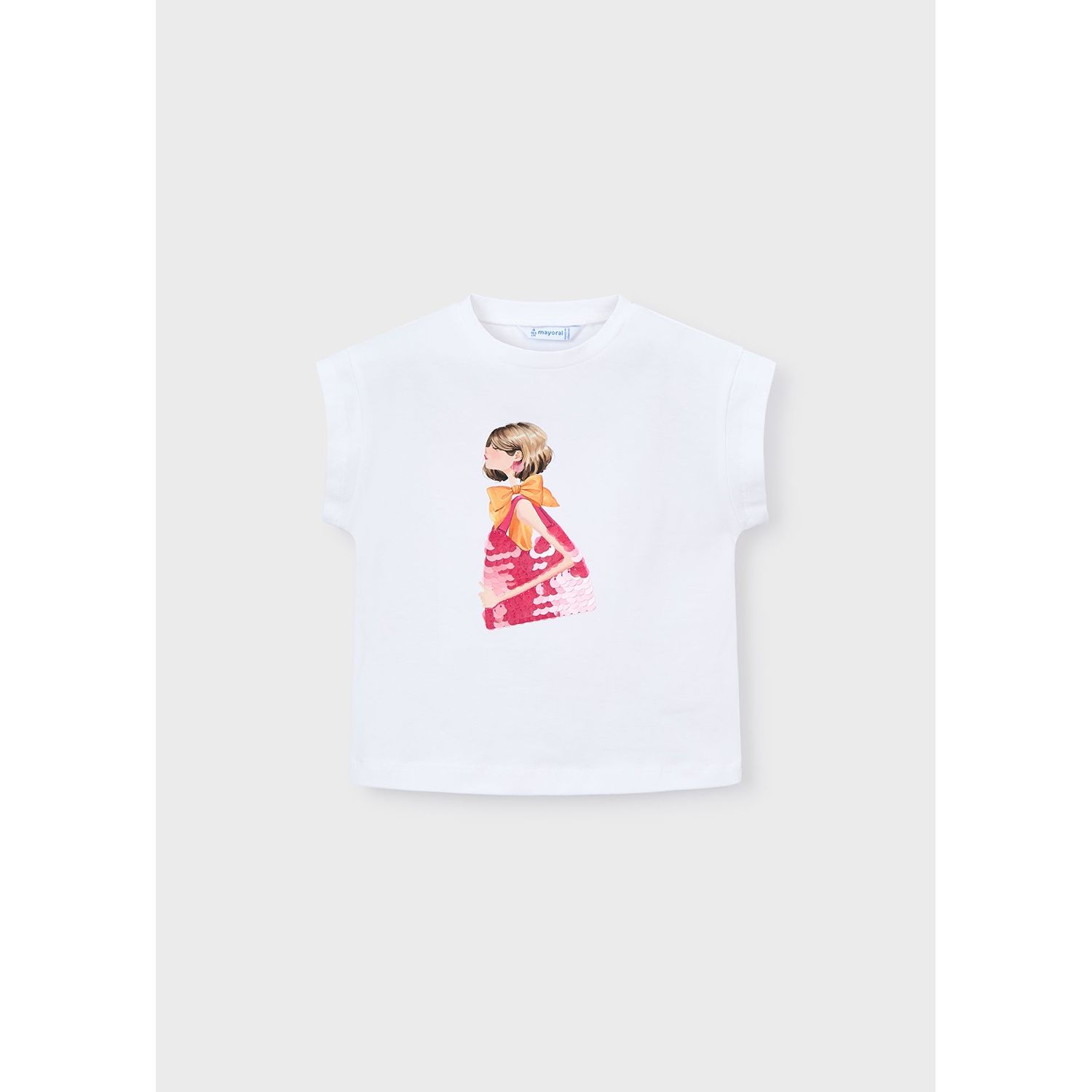 WHITE TSHIRT SLEEVELESS PINK SEQUIN GIRL / 3005-074