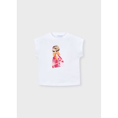 WHITE TSHIRT SLEEVELESS PINK SEQUIN GIRL / 3005-074
