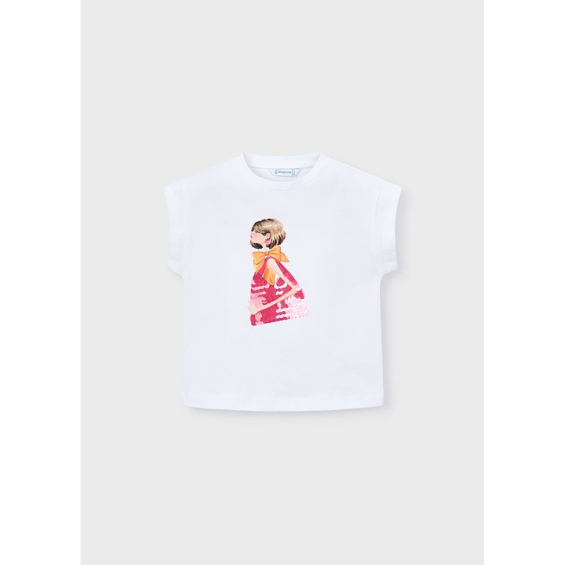 WHITE TSHIRT SLEEVELESS PINK SEQUIN GIRL / 3005-074