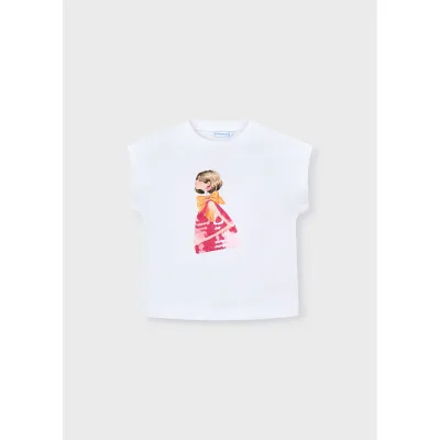 WHITE TSHIRT SLEEVELESS PINK SEQUIN GIRL / 3005-074