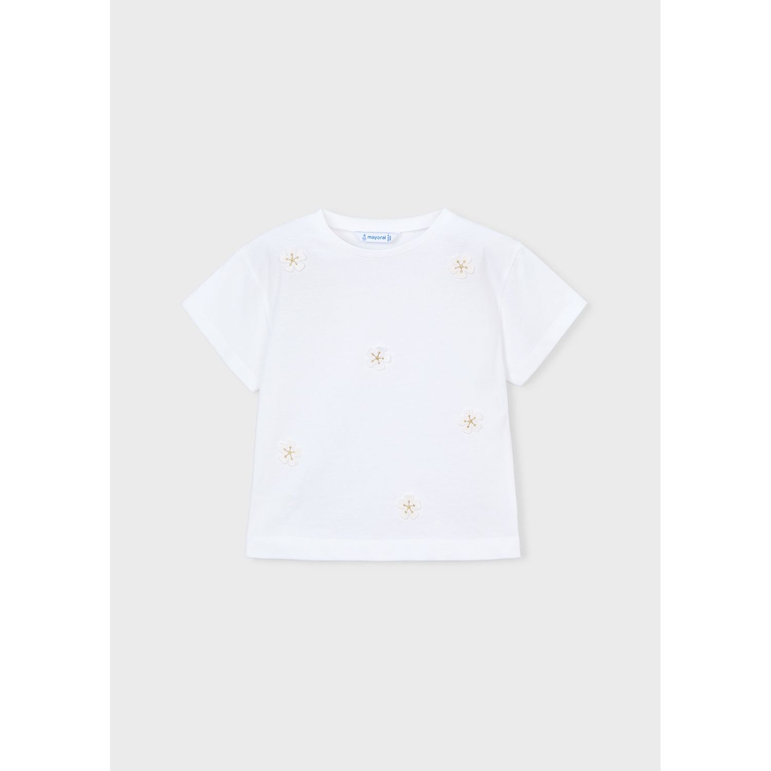 WHITE TSHIRT SHORT SLEEV E DAISY APPLIQUE / 3013-010