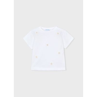 WHITE TSHIRT SHORT SLEEV E DAISY APPLIQUE / 3013-010