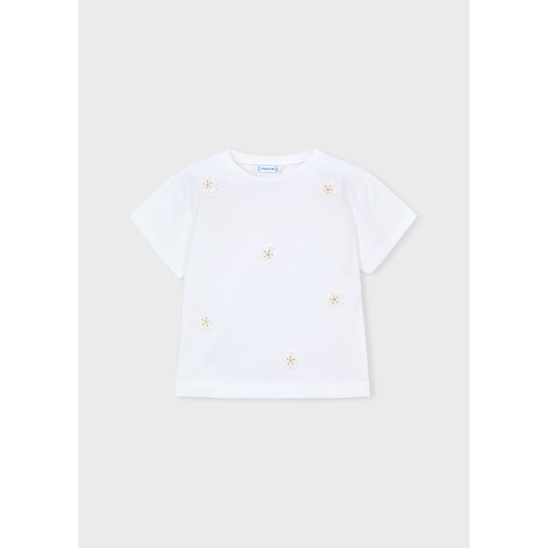 WHITE TSHIRT SHORT SLEEV E DAISY APPLIQUE / 3013-010