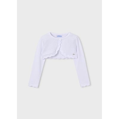 WHITE KNIT BOLERO CARDIGAN CROCHET EDGE TRIM / 320-079