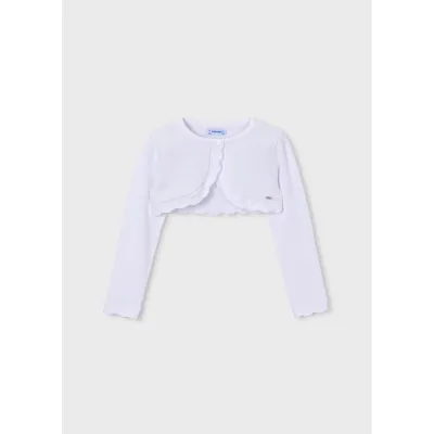 WHITE KNIT BOLERO CARDIGAN CROCHET EDGE TRIM / 320-079