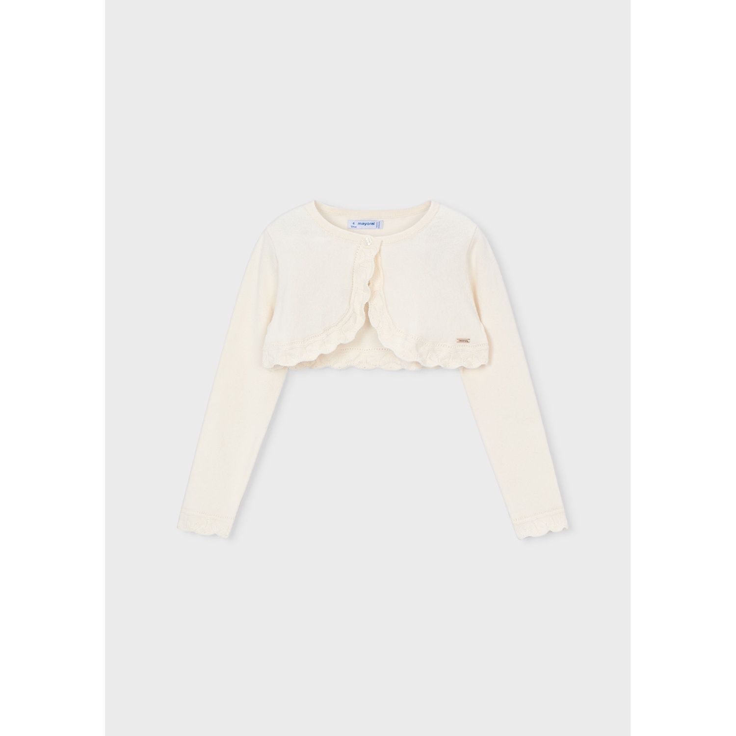 OFF WHITE KNIT BOLERO CARDIGAN CROCHET EDGE TRIM / 320-077