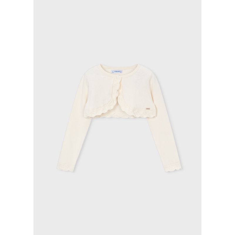OFF WHITE KNIT BOLERO CARDIGAN CROCHET EDGE TRIM / 320-077