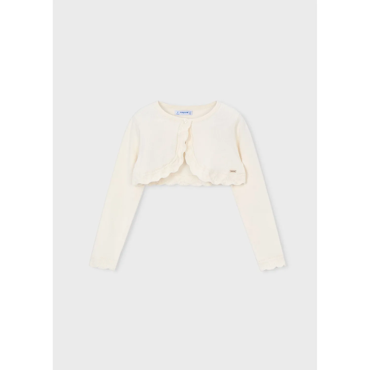 OFF WHITE KNIT BOLERO CARDIGAN CROCHET EDGE TRIM / 320-077 OFF WHITE KNIT BOLERO CARDIGAN CROCHET EDGE TRIM / 320-077