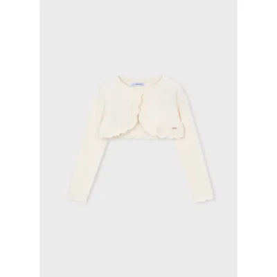 OFF WHITE KNIT BOLERO CARDIGAN CROCHET EDGE TRIM / 320-077