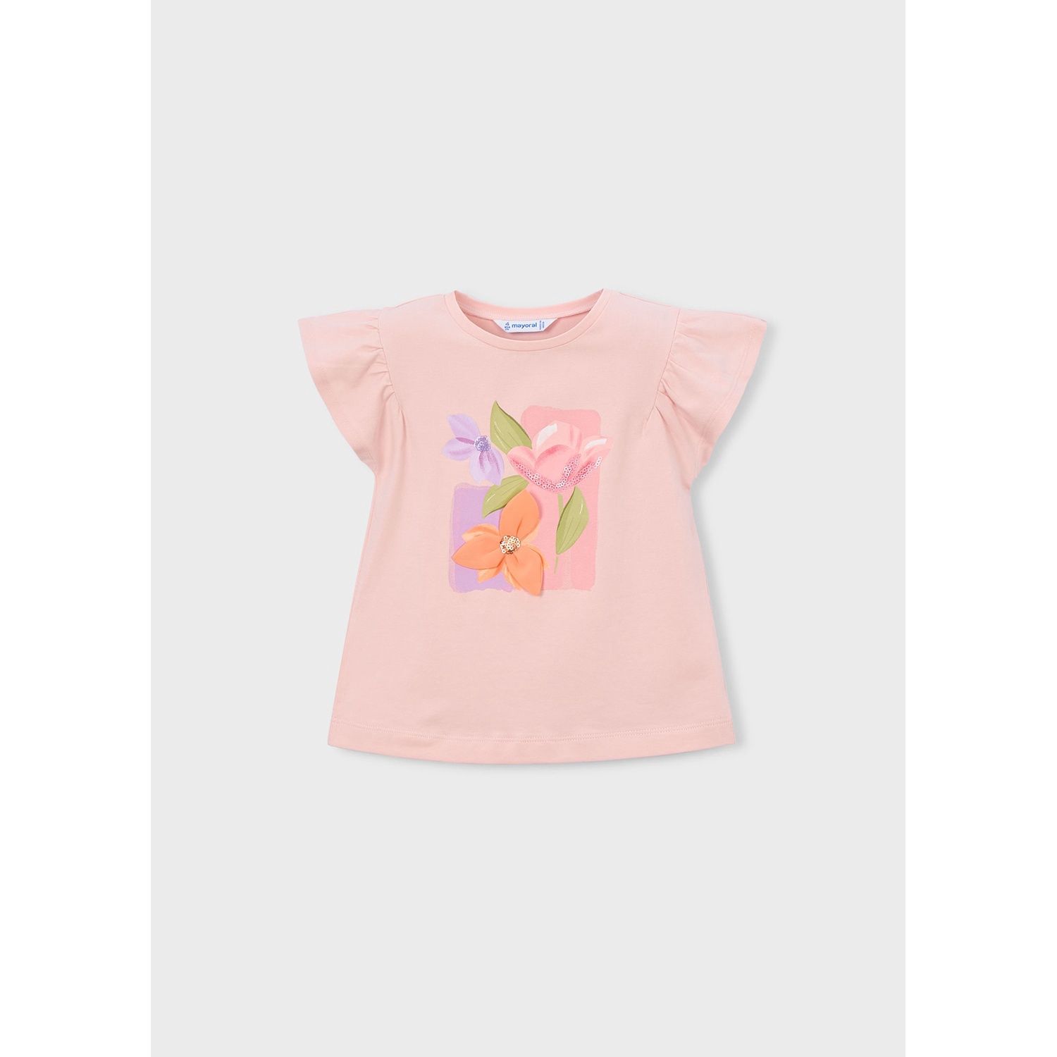 LIGHT PINK TSHIRT SEQUIN FLOWER APPLIQUE SLEEVELESS / 3007-083