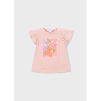 LIGHT PINK TSHIRT SEQUIN FLOWER APPLIQUE SLEEVELESS / 3007-083
