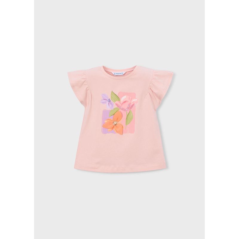 LIGHT PINK TSHIRT SEQUIN FLOWER APPLIQUE SLEEVELESS / 3007-083