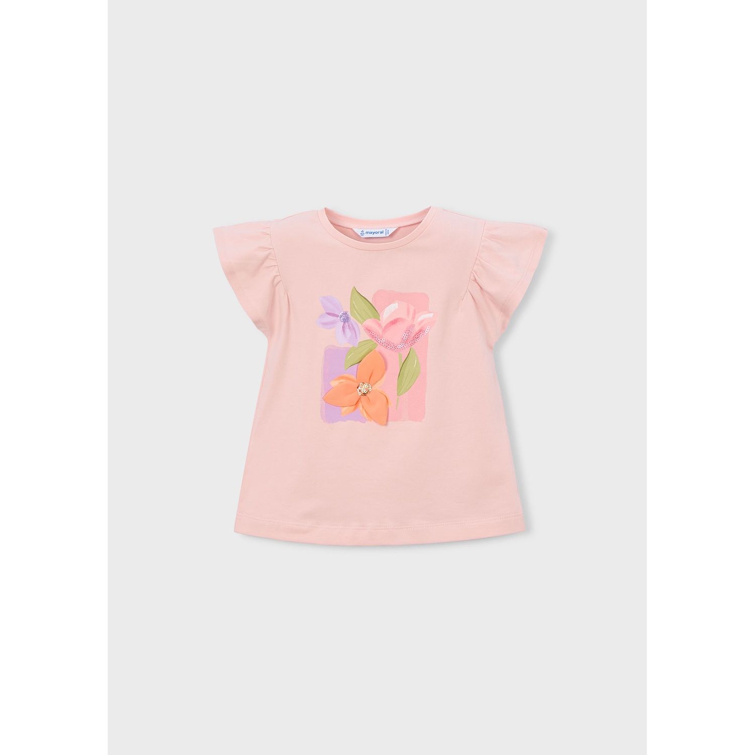 LIGHT PINK TSHIRT SEQUIN FLOWER APPLIQUE SLEEVELESS / 3007-083