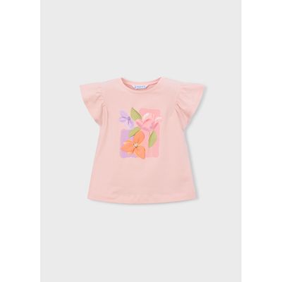 LIGHT PINK TSHIRT SEQUIN FLOWER APPLIQUE SLEEVELESS / 3007-083