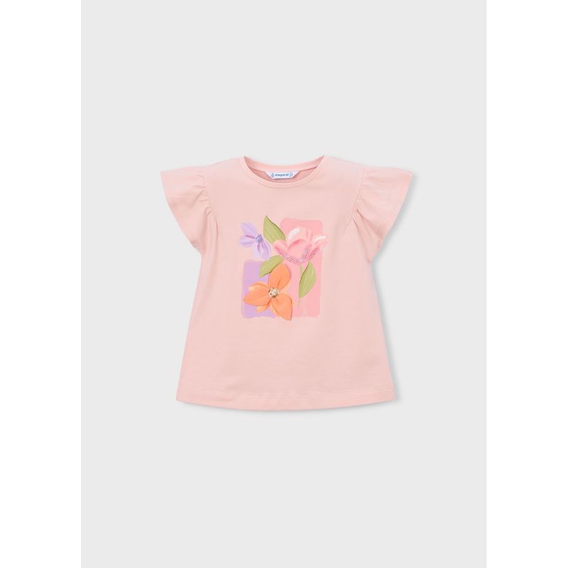 LIGHT PINK TSHIRT SEQUIN FLOWER APPLIQUE SLEEVELESS / 3007-083