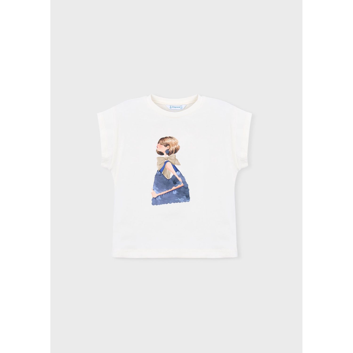 CREAM TSHIRT NVY SEQUIN GIRL PRINT SLEEVELESS / 3005-076