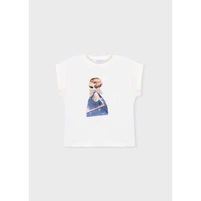 CREAM TSHIRT NVY SEQUIN GIRL PRINT SLEEVELESS / 3005-076