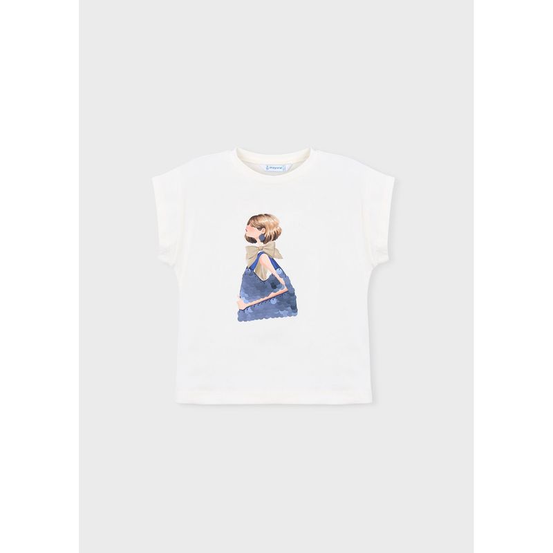 CREAM TSHIRT NVY SEQUIN GIRL PRINT SLEEVELESS / 3005-076