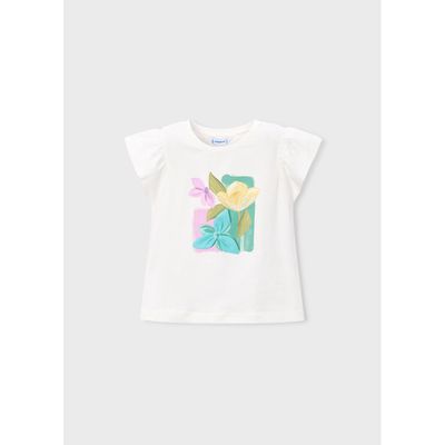OFF WHITE TSHIRT GREEN-YELLOW-PURPLE PRINT & APPLIQUE / 3007-085