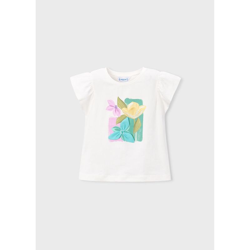 OFF WHITE TSHIRT GREEN-YELLOW-PURPLE PRINT & APPLIQUE / 3007-085
