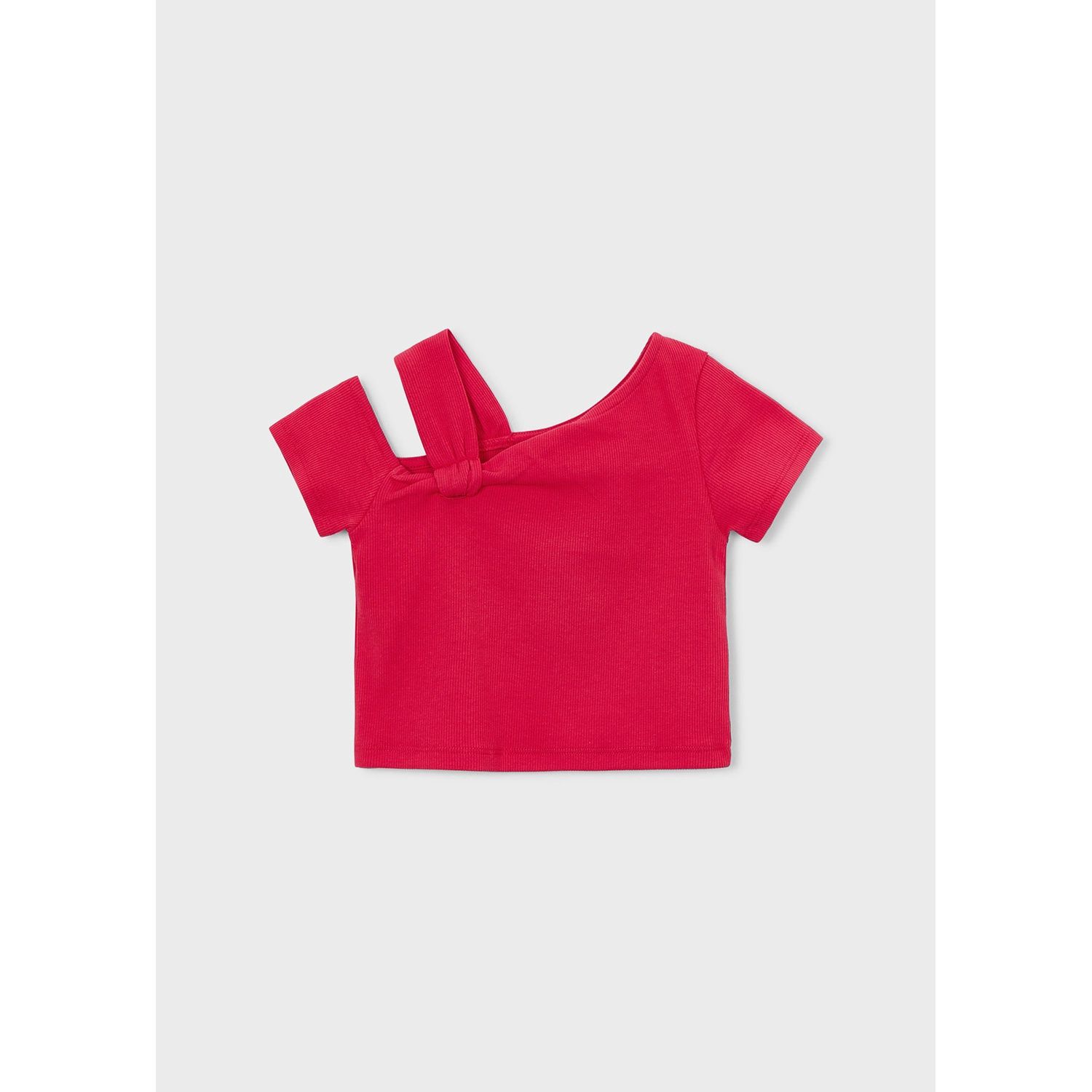 RED KNIT ASYMETRIC SHORT SLEEVE TOP / 3017-092