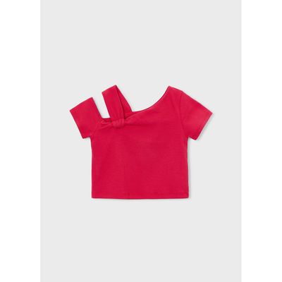 RED KNIT ASYMETRIC SHORT SLEEVE TOP / 3017-092