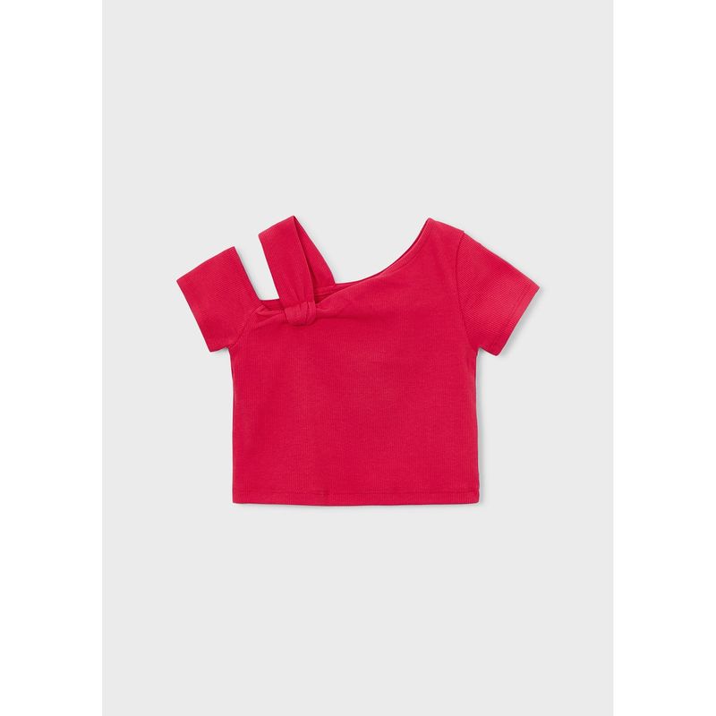 RED KNIT ASYMETRIC SHORT SLEEVE TOP / 3017-092