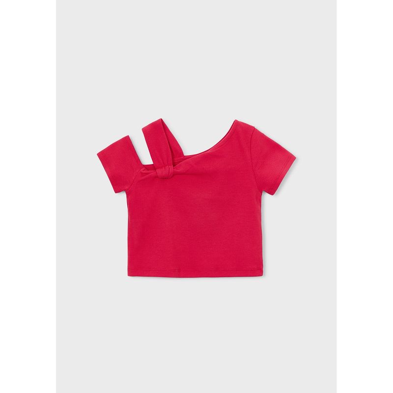 RED KNIT ASYMETRIC SHORT SLEEVE TOP / 3017-092