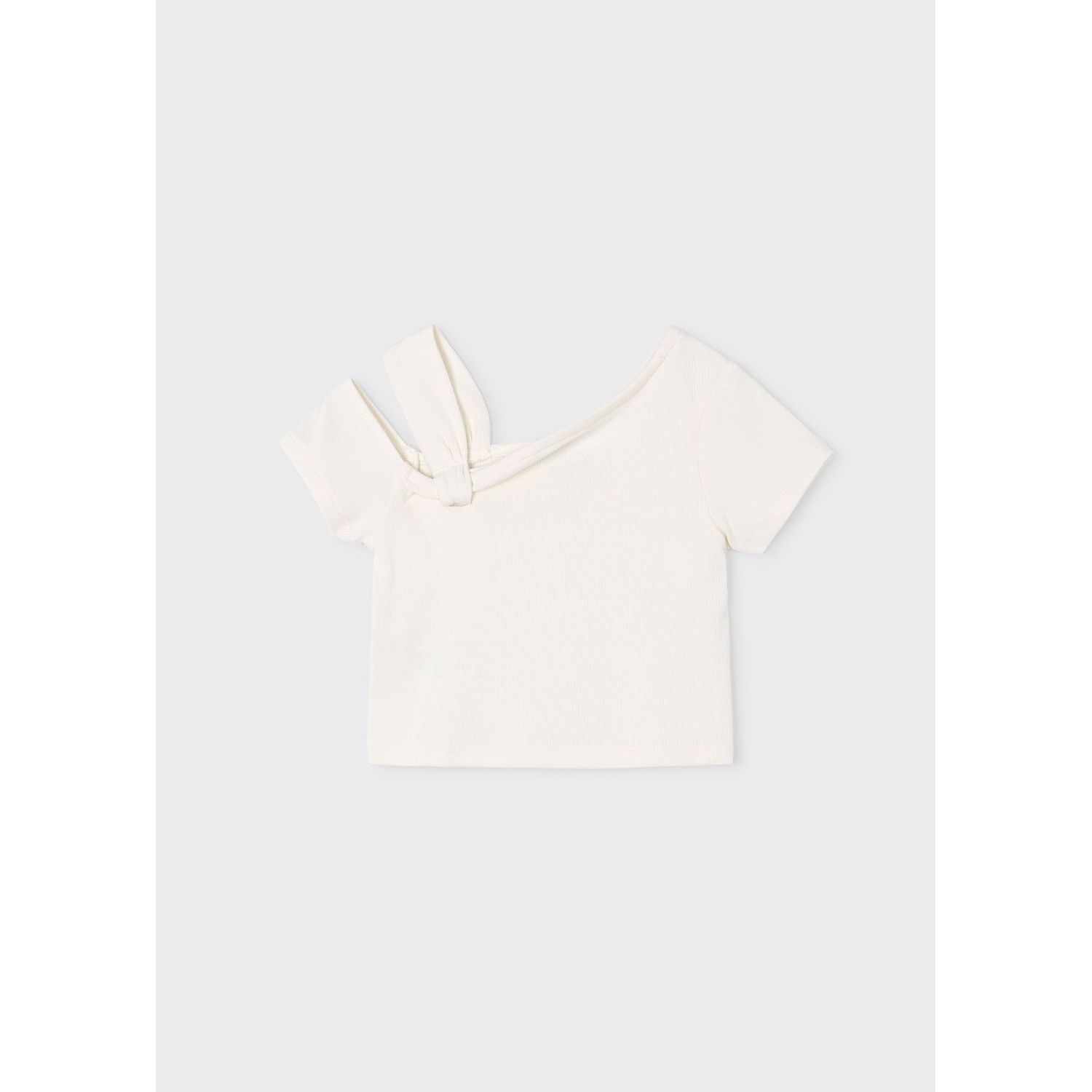 CREAM ASYMMETRIC KNIT TOP SHORT SLEEVE / 3017-093