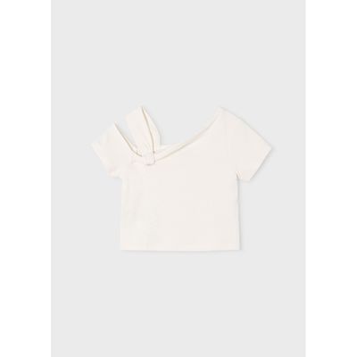 CREAM ASYMMETRIC KNIT TOP SHORT SLEEVE / 3017-093