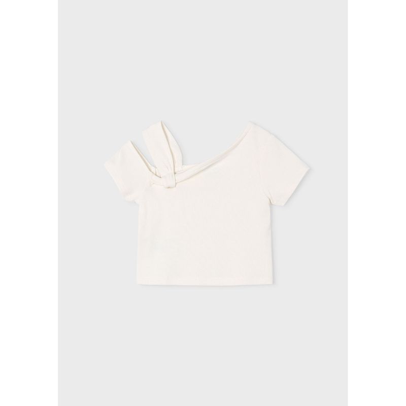 CREAM ASYMMETRIC KNIT TOP SHORT SLEEVE / 3017-093
