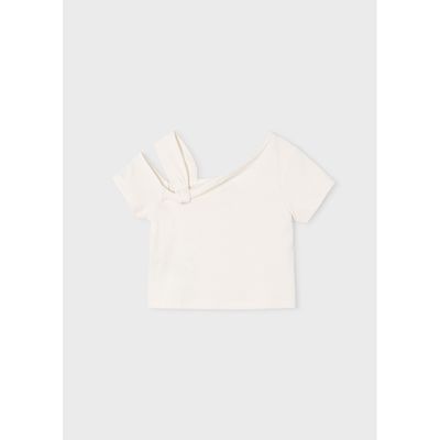 CREAM ASYMMETRIC KNIT TOP SHORT SLEEVE / 3017-093